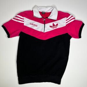 Vintage Adidas Short Sleeve Pink Quarter Zip Shirt M